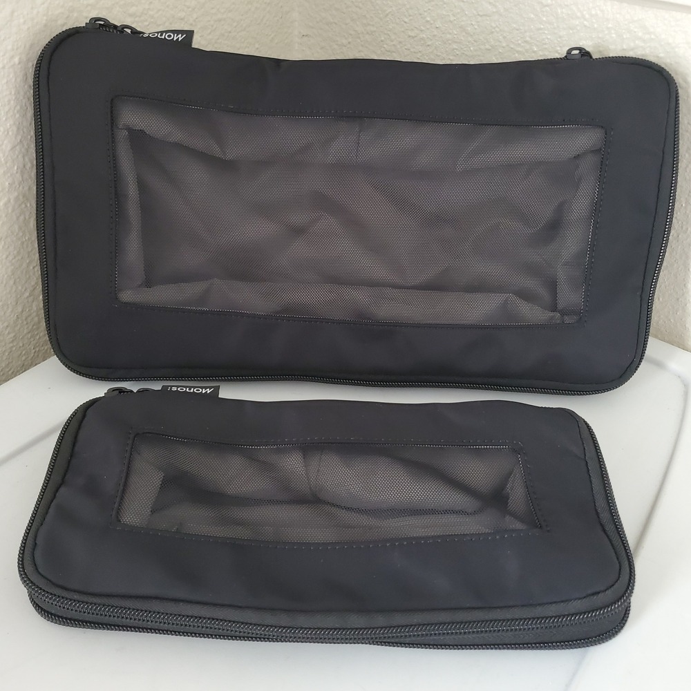 Monos Compression Packing Cubes Set of 2 Black Travel Luggage Organizers Mesh